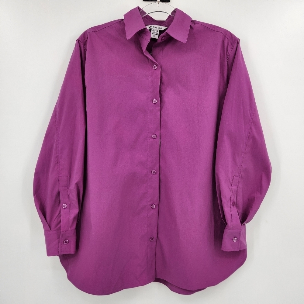 Athleta Oversized Polin Top Womens Size XS Fuchsia Long Sleeve Button Front